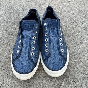 EUC Blue Sequin Slip-On Converse